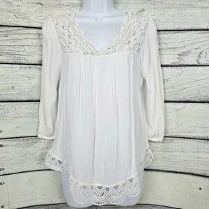 White Crochet Lace Boho Blouse Women’s Size M